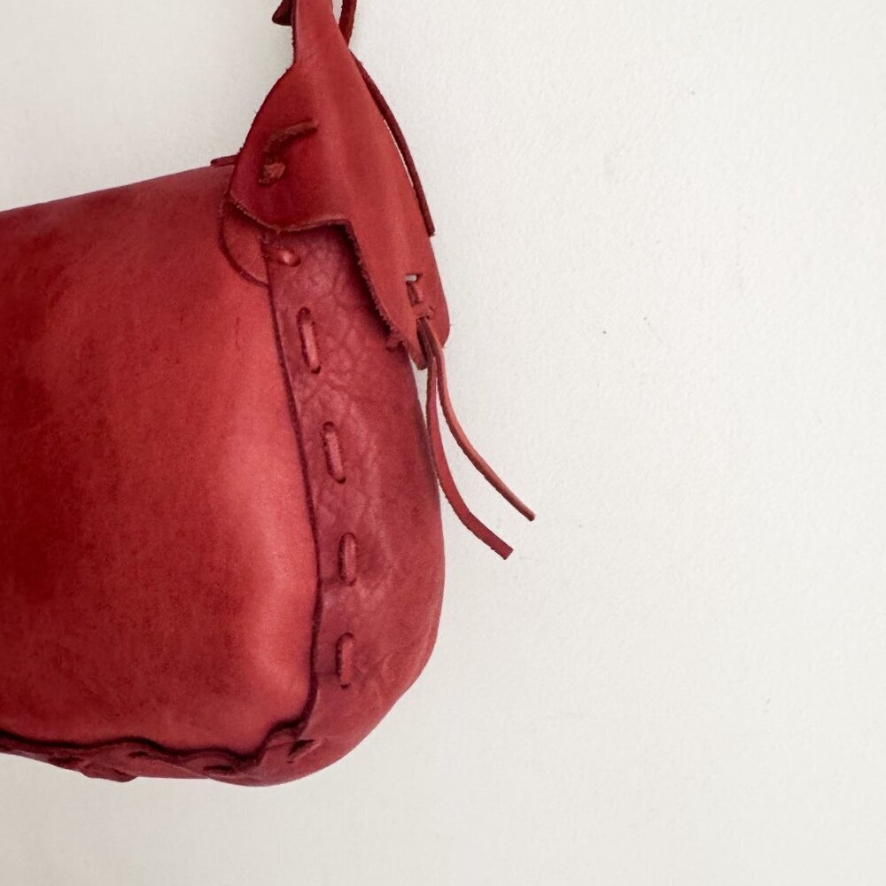 Vintage Zara Leather Whipstitch Boho Oval Saddle bag - Picture 10 of 11